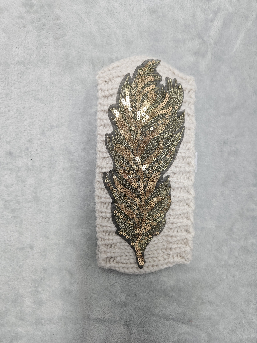 Ardene Cream Knit Headband with Gold Sequin Leaf